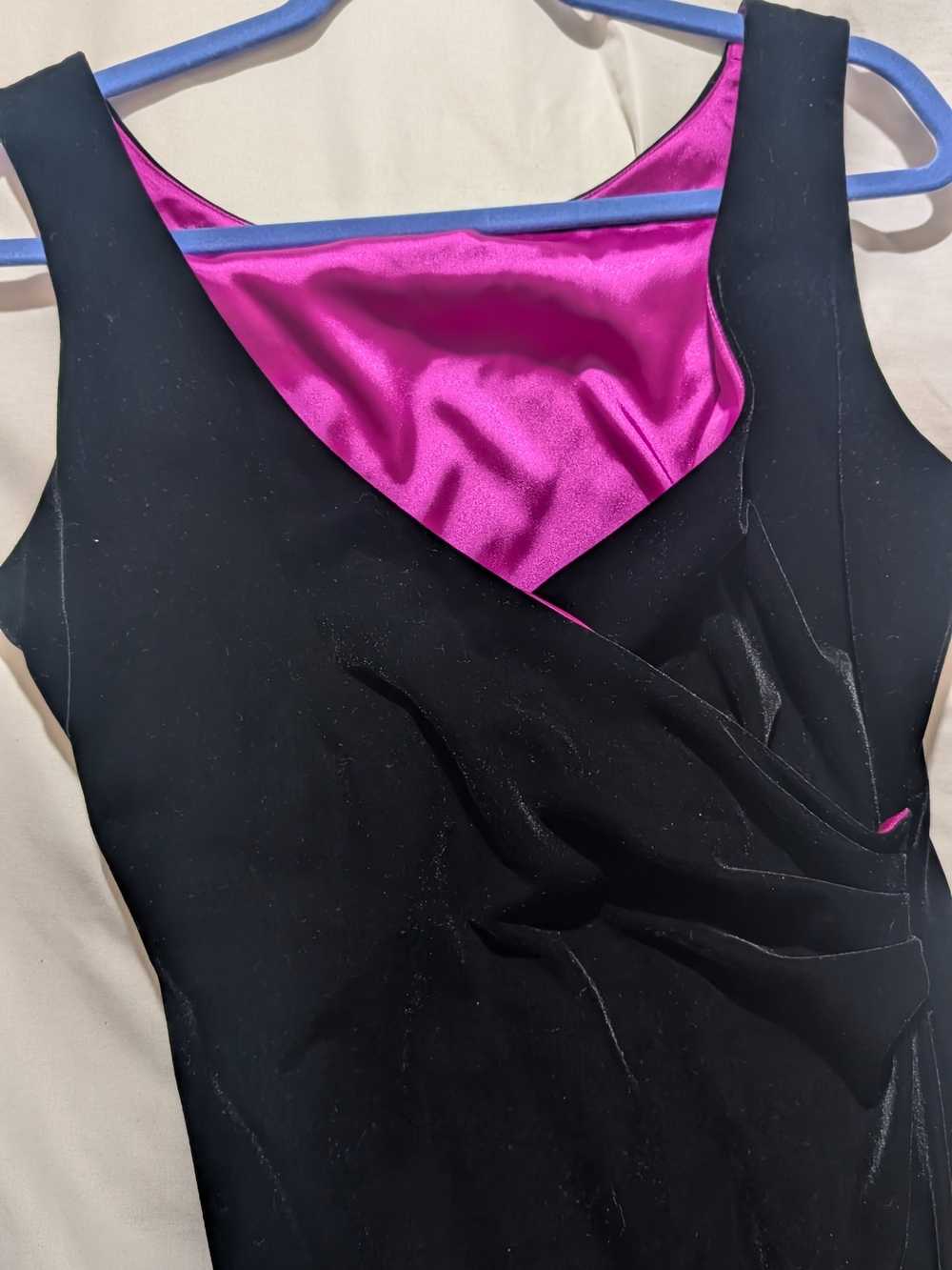 Black Velvet Dress with Satin Magenta Lining